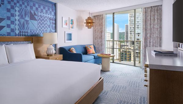 A standard Waikiki view room at the newly renovated Outrigger Waikiki Paradise Hotel.