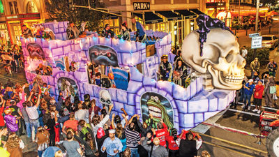 A float rolls along during the Krewe of Boo, New Orleans' official Halloween parade. The October event is one of several fall festivals in the city.