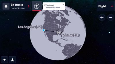 Delta's flight map screen for those with low-vision impairment is less busy and uses larger type than the standard flight map product.