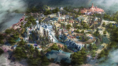 A rendering of the Cars-themed expansion in the Magic Kingdom's Frontierland.