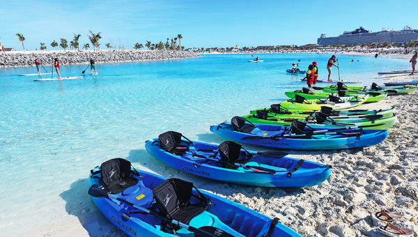 Excursions and activities at Ocean Cay include kayaks and stand-up paddleboard tours or rentals for personal adventures.