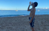 Fred Torres, Hotel Operations Manager at the Kaanapali Alii resort on Kaanapali Beach, performing a Hi'Uwai ceremony, a traditional Hawai'i awakening ceremony performed between midnight and sunrise