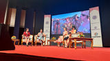 A panel at the GX Summit with, left to right, Aayusha Prasain, CEO, Community Homestay Network; Meenu Vadera, founder, Azad Foundation and Women With Wheels; Tabitha Lipkin, travel host, journalist and content creator; and moderator Kelly Galaski, senior director of operations and head of impact at Planeterra.