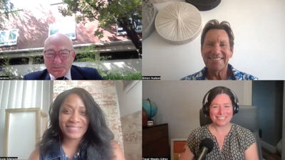 Clockwise from top left: Tom Jenkins of the European Tour Operators Association; Simon Hudson, a professor at the University of South Carolina; host Rebecca Tobin; and tours and river cruise editor Nicole Edenedo.