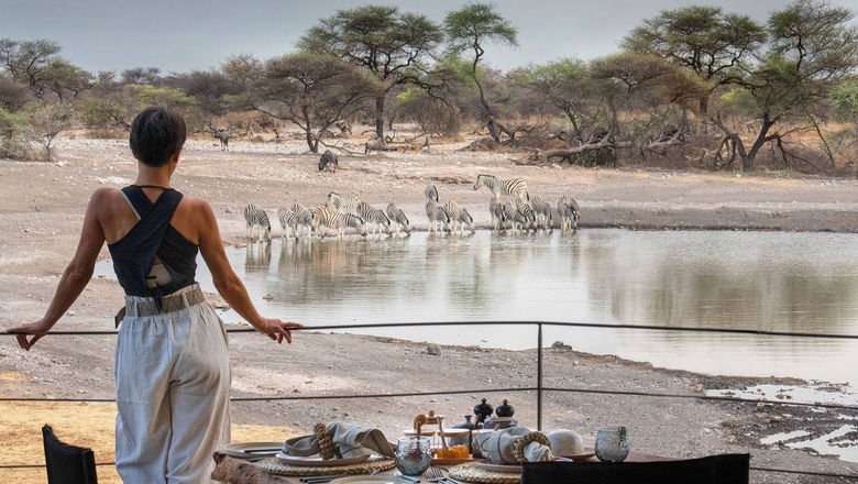 The waterhole at Onguma Camp Kala in Onguma Private Game Reserve, Namibia.