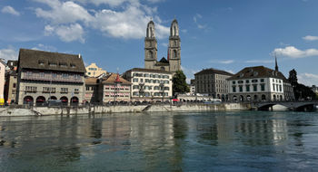 The Grossmunster church in Zurich's Old Town on the Limmat River.