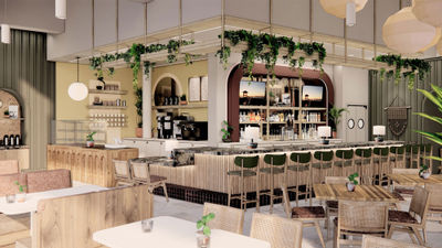 A rendering of the Favorite Son restaurant and bar at the Romer Waikiki at The Ambassador.