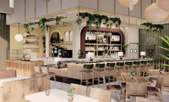 A rendering of the Favorite Son restaurant and bar at the Romer Waikiki at The Ambassador.