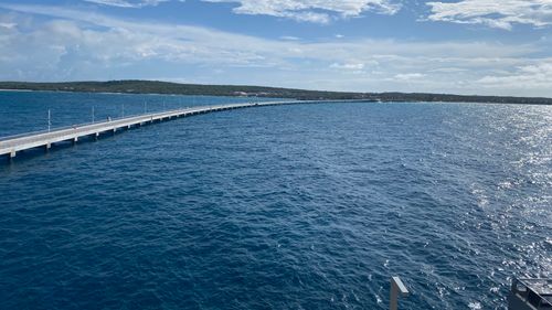 The new pier stretches a bit more than a half mile to reach the island of Eleuthera.