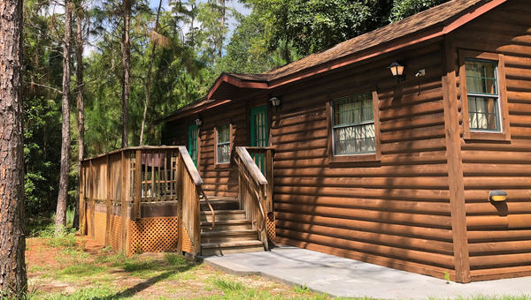 The old pioneer-style log cabin lodgings at Fort Wilderness Resort, which are being phased out, were uniformly dark brown.