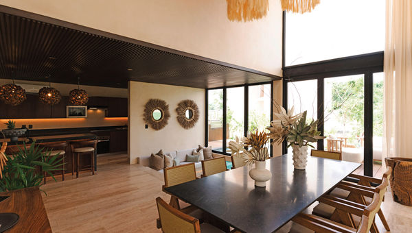 The villas have spacious dining areas and fully equipped kitchens.