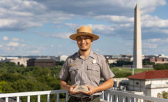 Michael Newman of Hawaii Volcanoes National Park with his “Excellence in Interpretation” award in Washington.